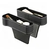PU Leather Car Seat Organizer with Cup Holders 2 Hooks Auto Console Side Storage Box Universal Fit for Phone Sunglasses Accessories (Black 1Set)