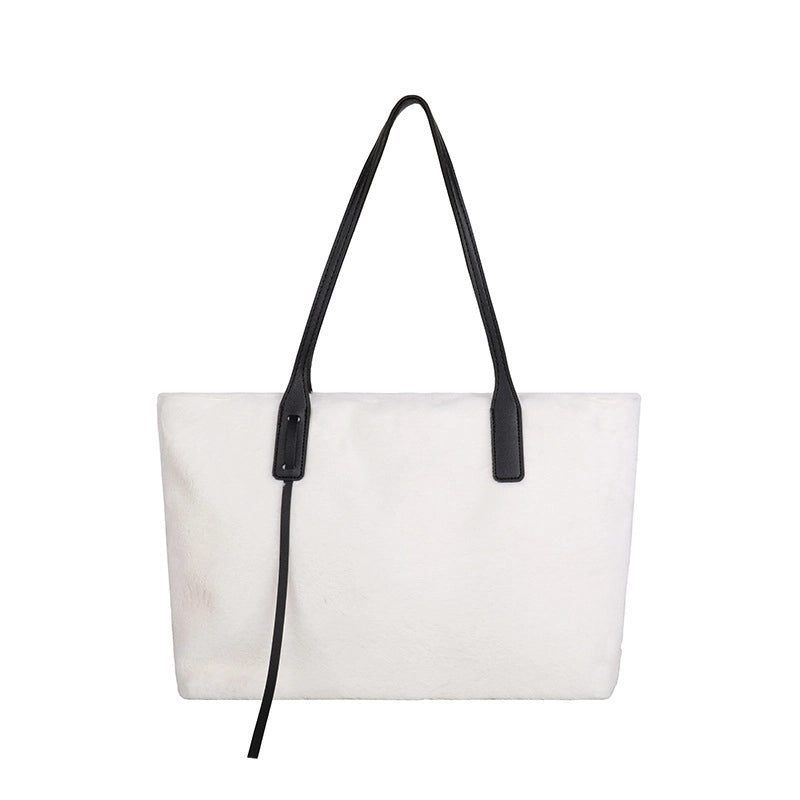 Women’s Plush Solid Color Streetwear Square Zipper Shoulder Bag