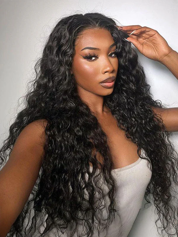 13x6 Lace Full Frontal Wig Water Curly Skin Melt Glueless Transparent Lace Front Wigs Pre-Bleached Knots