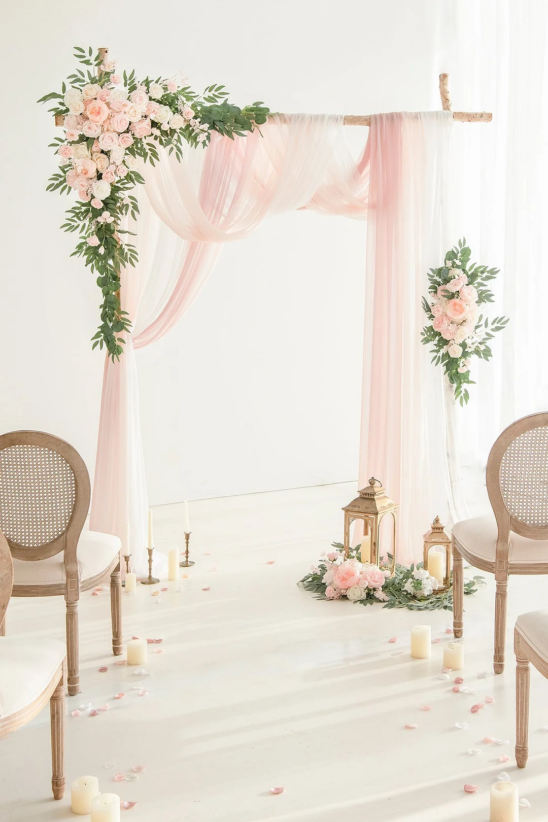 Flower Arch Decor with Drapes in Blush & Cream