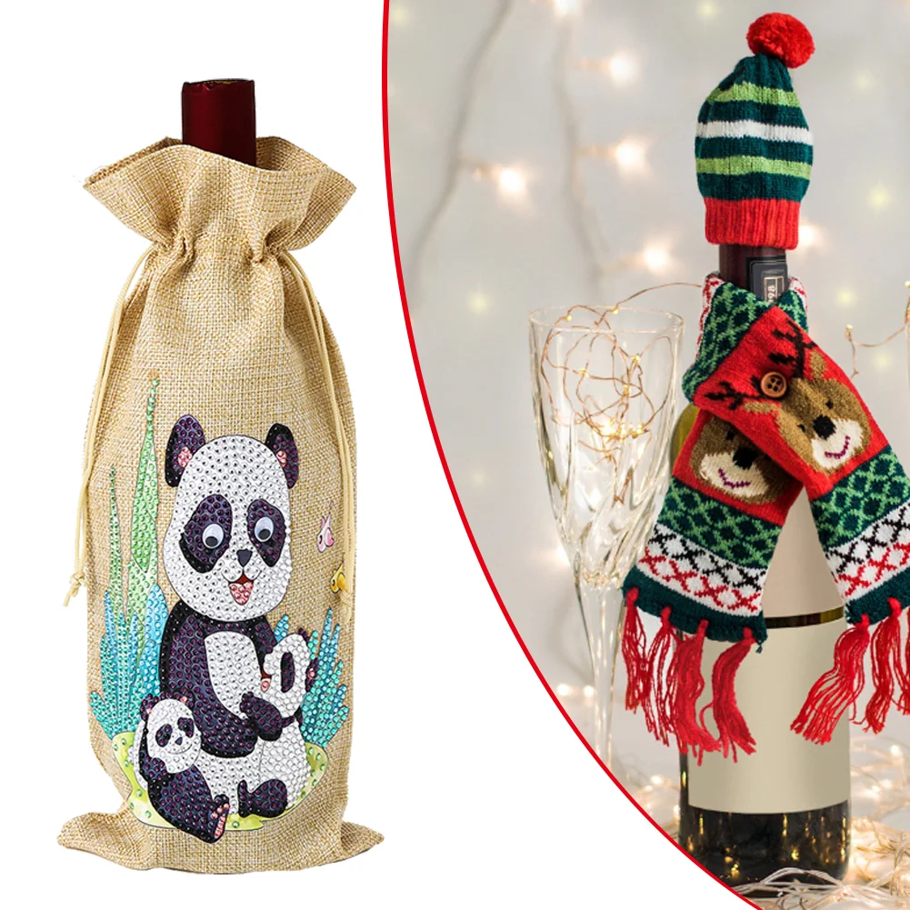 DIY Diamond Painting Xmas Wine Bottle Bag - Panda