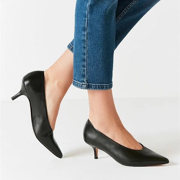 Black Pointy Toe Kitten Heels Vintage Shoes for Women |FSJ Shoes
