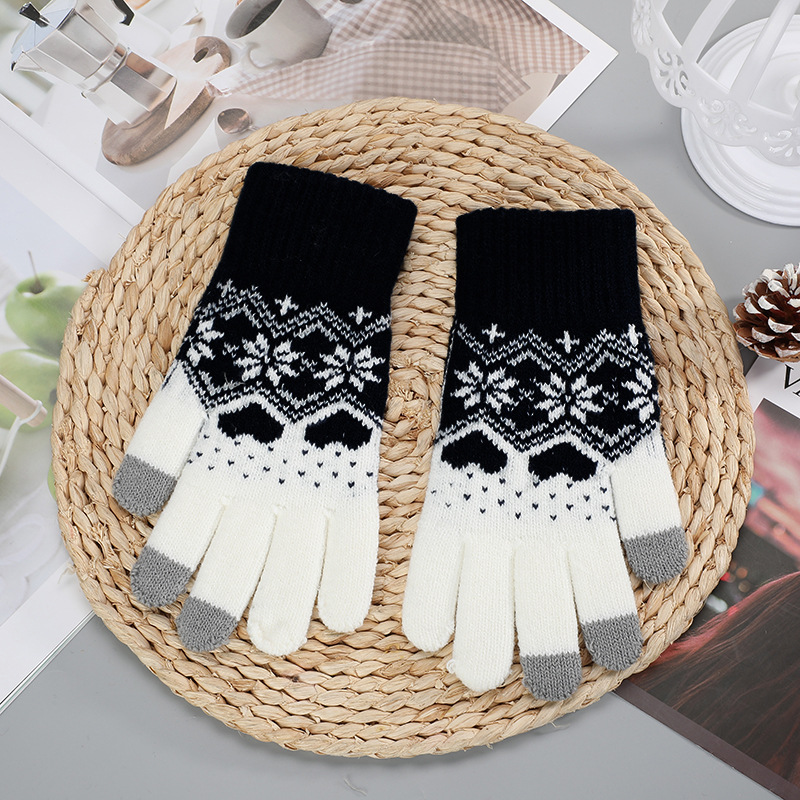Christmas Red Wool Knitted Snowflake Love Gloves 2024 - Flycurvy 