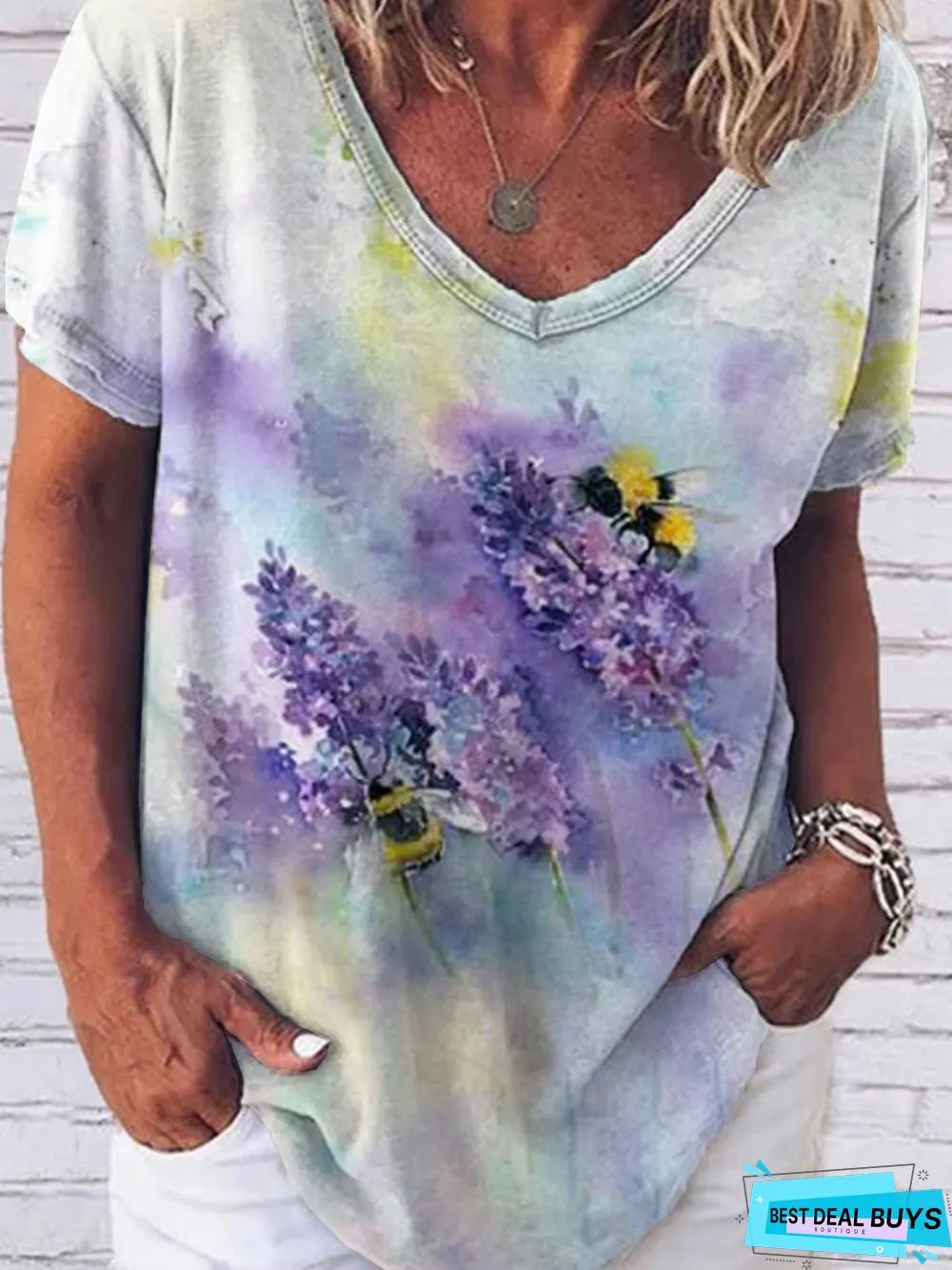 Art Bee V Neck Pastoral Jersey T-shirt