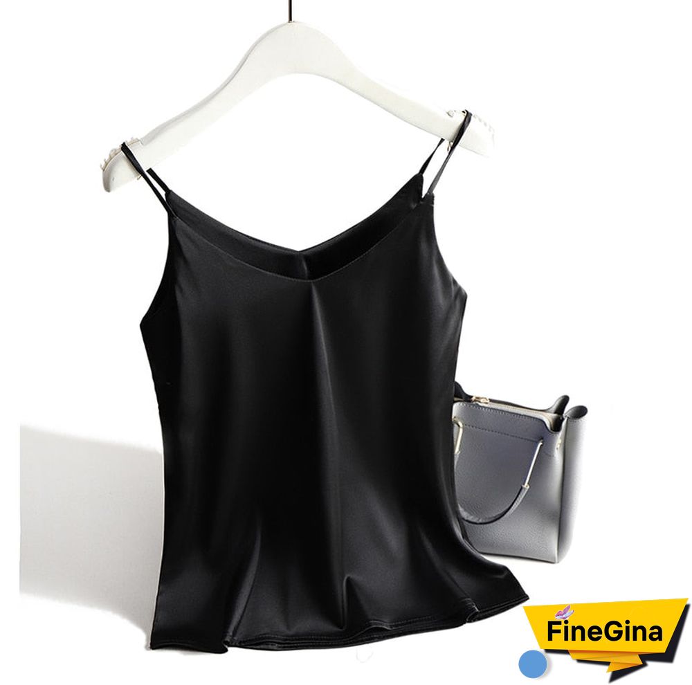 Spaghetti Strap Top Women Halter V Neck Basic White Cami Sleeveless Satin Silk Tank Tops Women'S Summer Camisole Plus Size