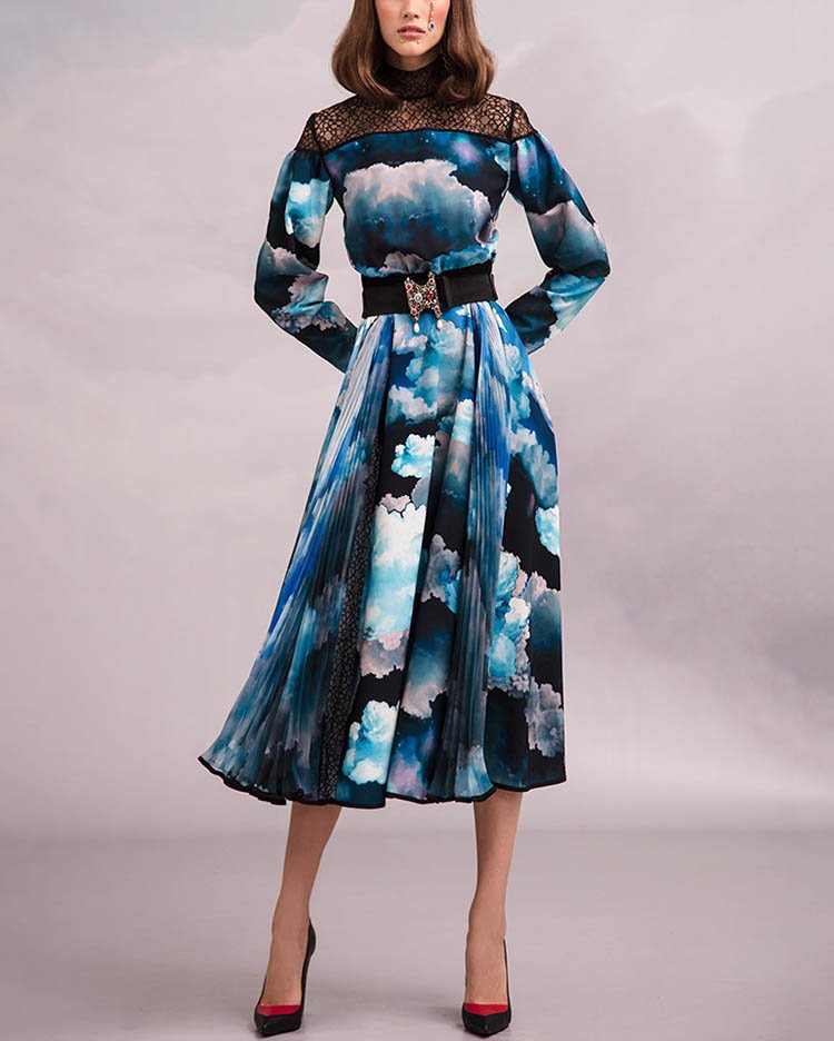 Artistic Sky Tie Dye Dress Gown