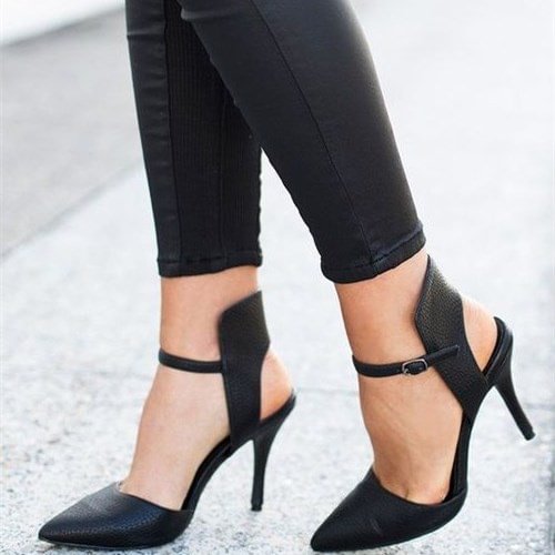 Black Slingback Pumps Pointy Toe Stiletto Heels for Office Ladies |FSJ Shoes