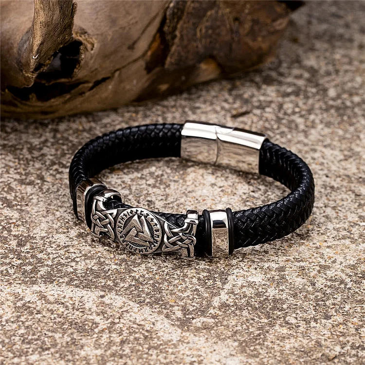 Coutureaura Valknut With Celtic Knot Leather Bracelet