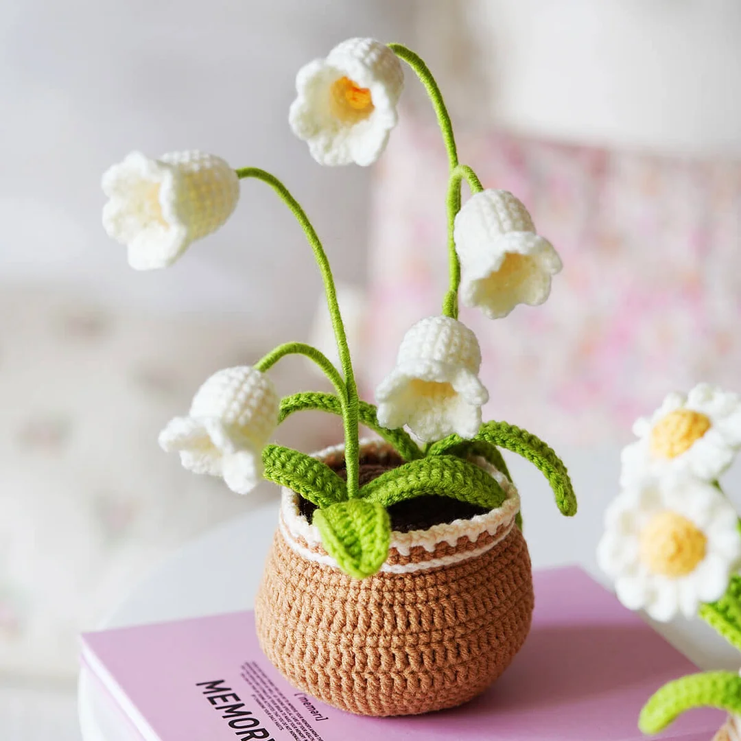 Mewaii DIY Crochet Lily of the valley Kits Crochet Yarn Flowers Potted Plants with Easy Peasy Yarn Crochet Kits Gifts
