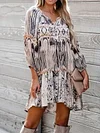 Ethnic Printed Bohemia Long Sleeves Mini Dresses