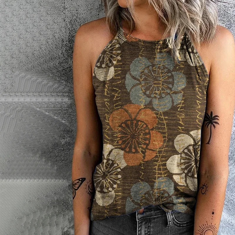 Vintage Tribal Floral Print Sleeveless Tank Top