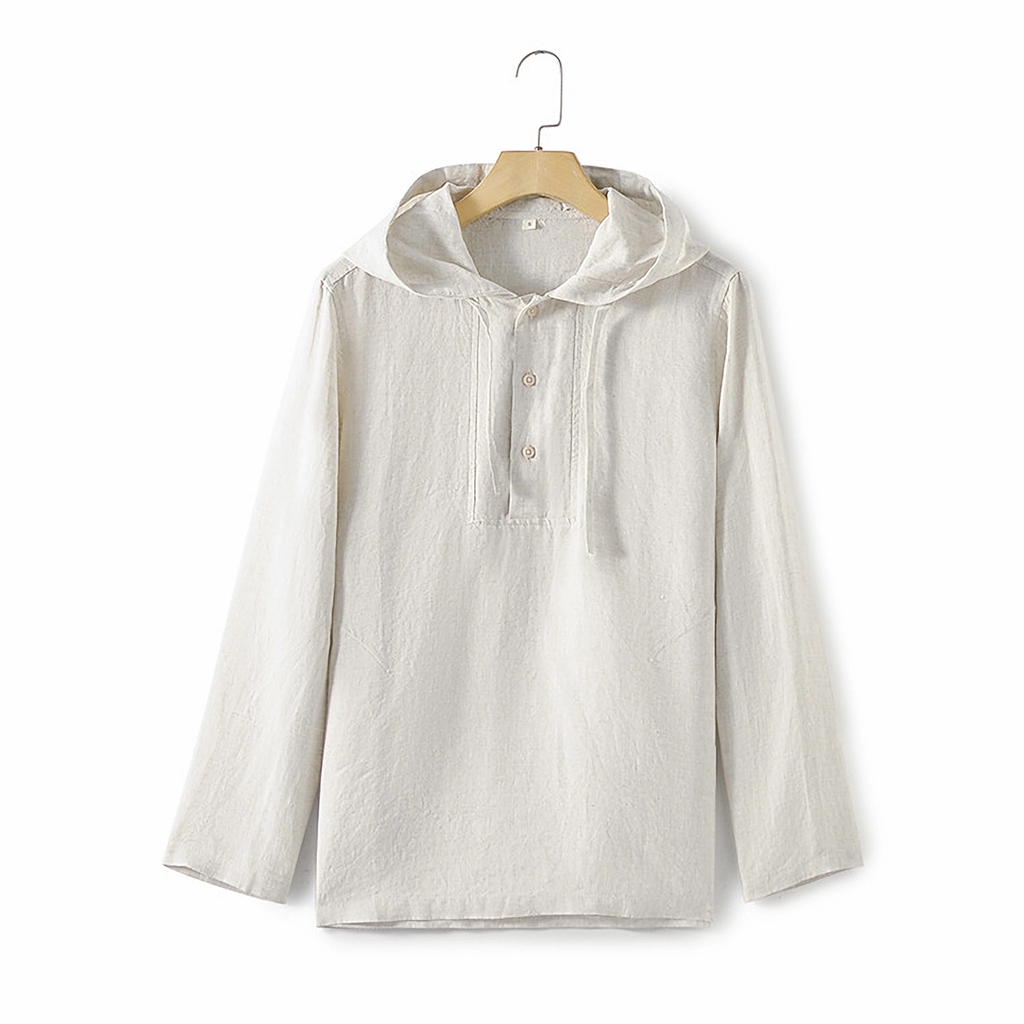 Linen Shirt Men 100% Linen Hoodie Long Sleeve Shirt REAL SILK LIFE