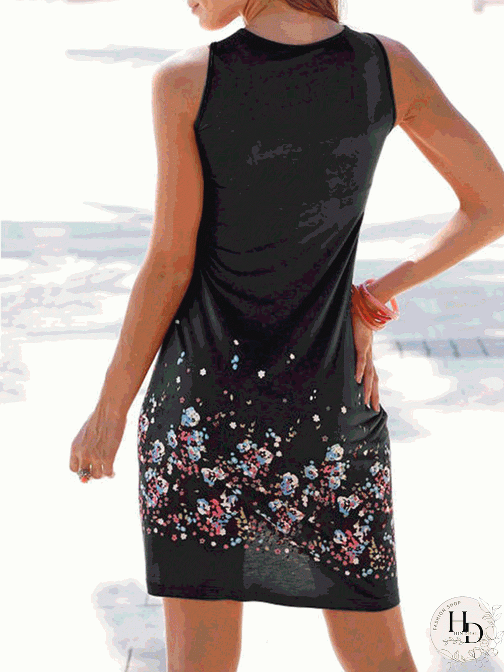 Casual Painted Sleeveless Crew Neck Casual Dresses