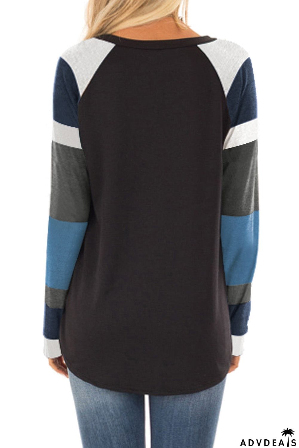 Color Block Striped Pocket Long Sleeve Top