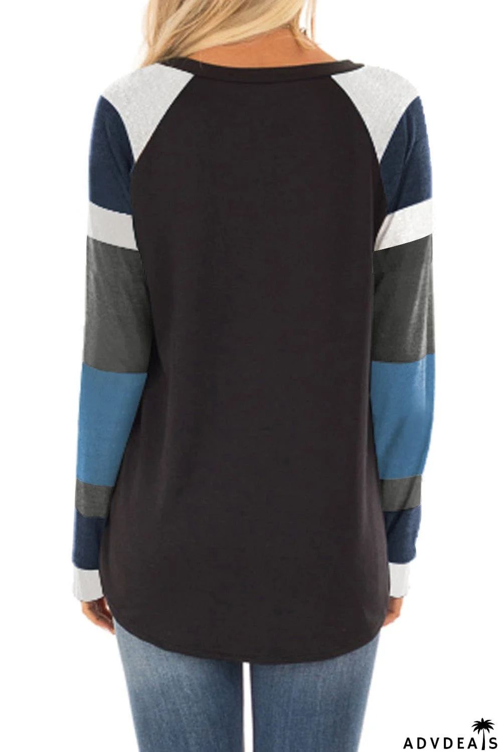 Color Block Striped Pocket Long Sleeve Top