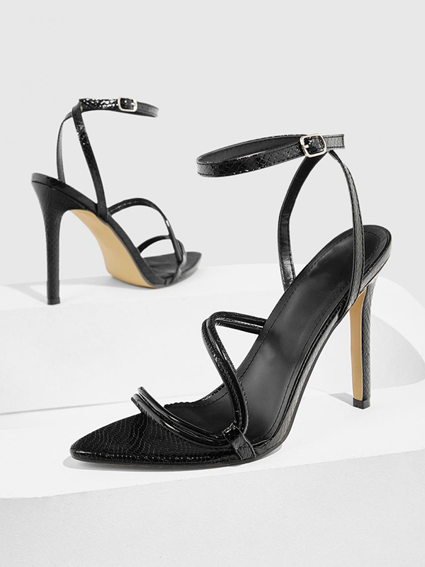 Split-Joint Hollow Belt Buckle Pumps Sandals BLACK-40