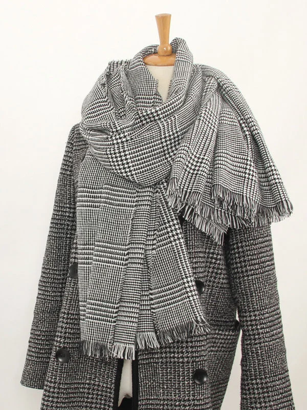 Thick plaid fur edge warm scarf