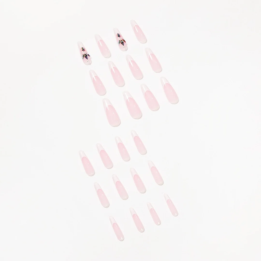 Fake Nails White French Fancy Color Diamonds Full Cover Fake Nails DIY Glue Press On Nails Nail Supplies For Professionals-Nail Inspo