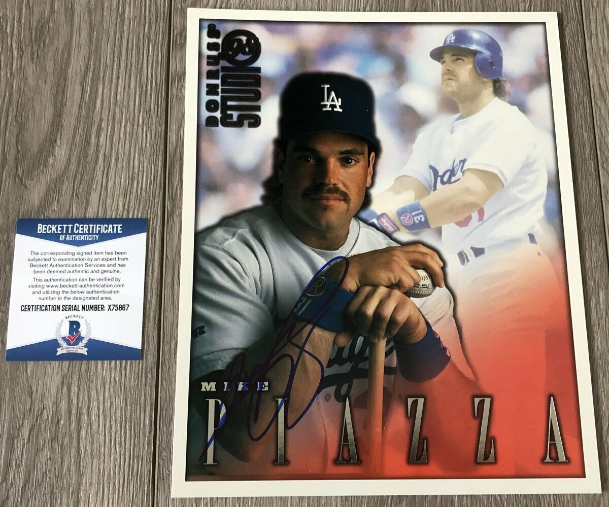 MIKE PIAZZA SIGNED L.A. DODGERS 1998 DONRUSS STUDIO 8x10 Photo Poster painting & BECKETT COA