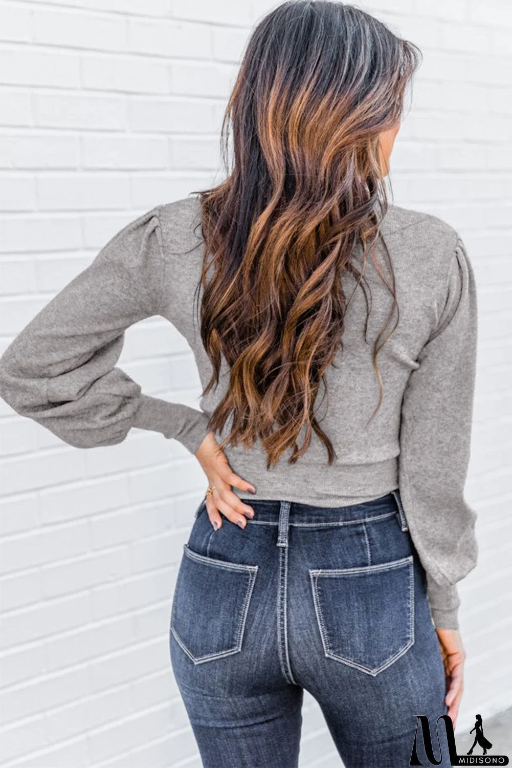 MidiSono - Mock Neck Keyhole Sweater