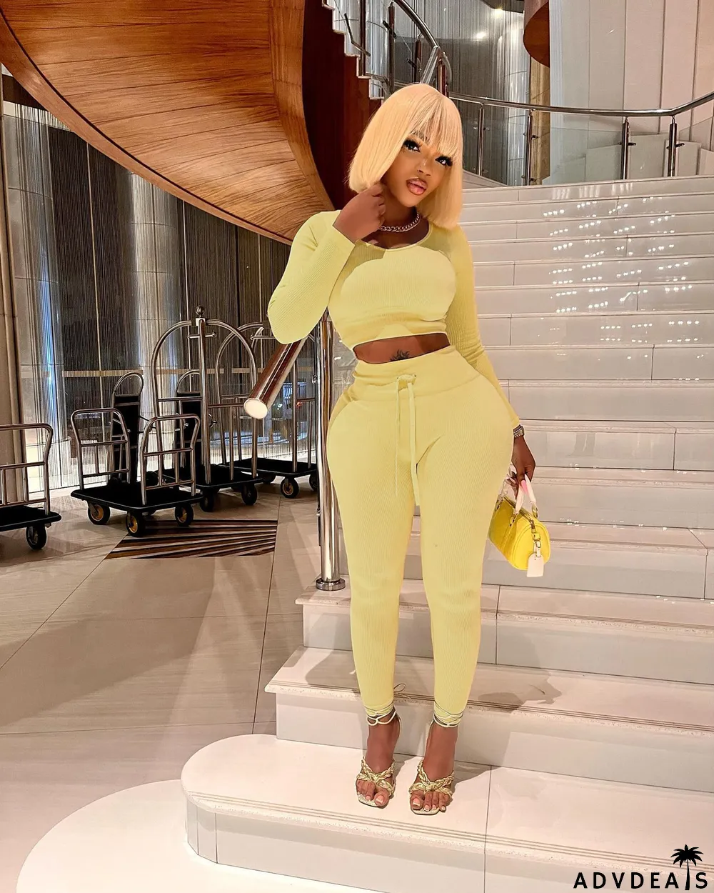 Solid Long Sleeve Crop Top And Pants 2 Piece Sets