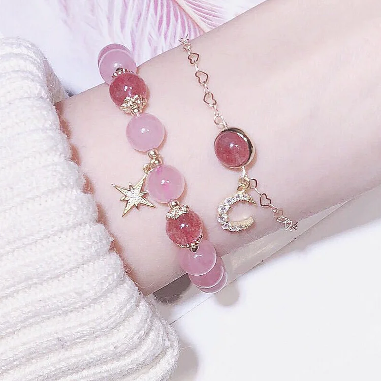 Strawberry Quartz Transit Star and Moon Bracelet KERENTILA