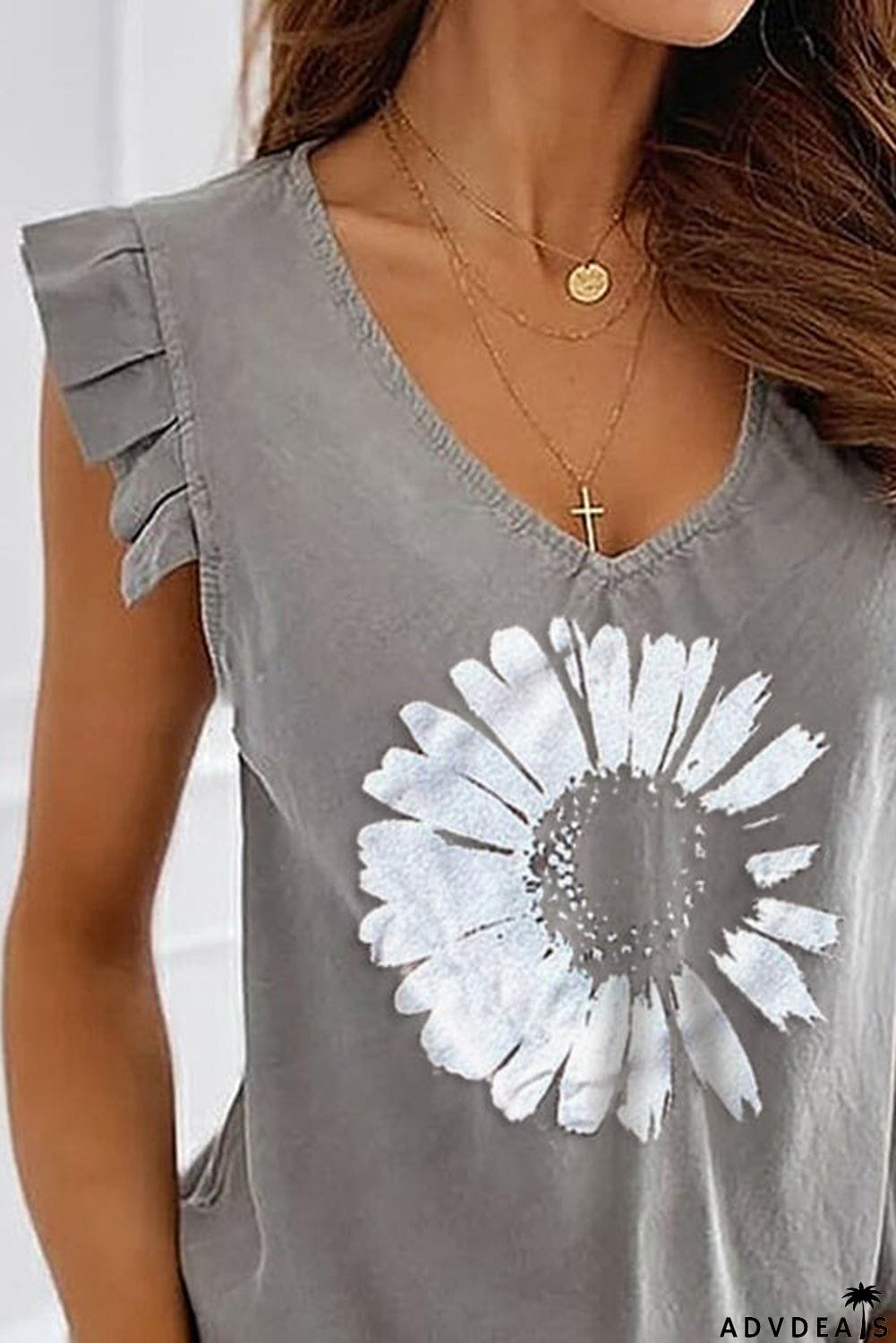 V-Neck Daisy Print Casual Tank Top
