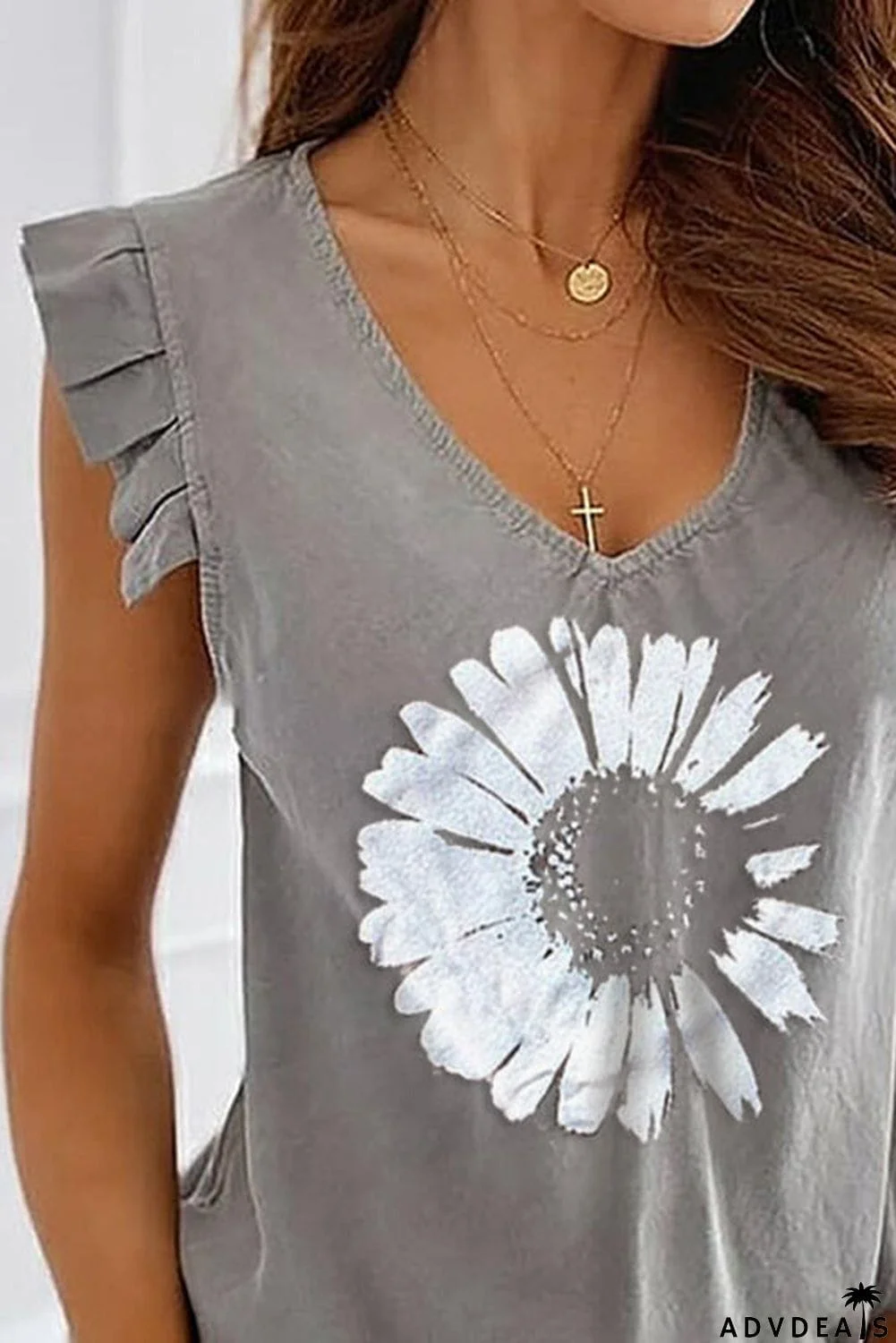 V-Neck Daisy Print Casual Tank Top