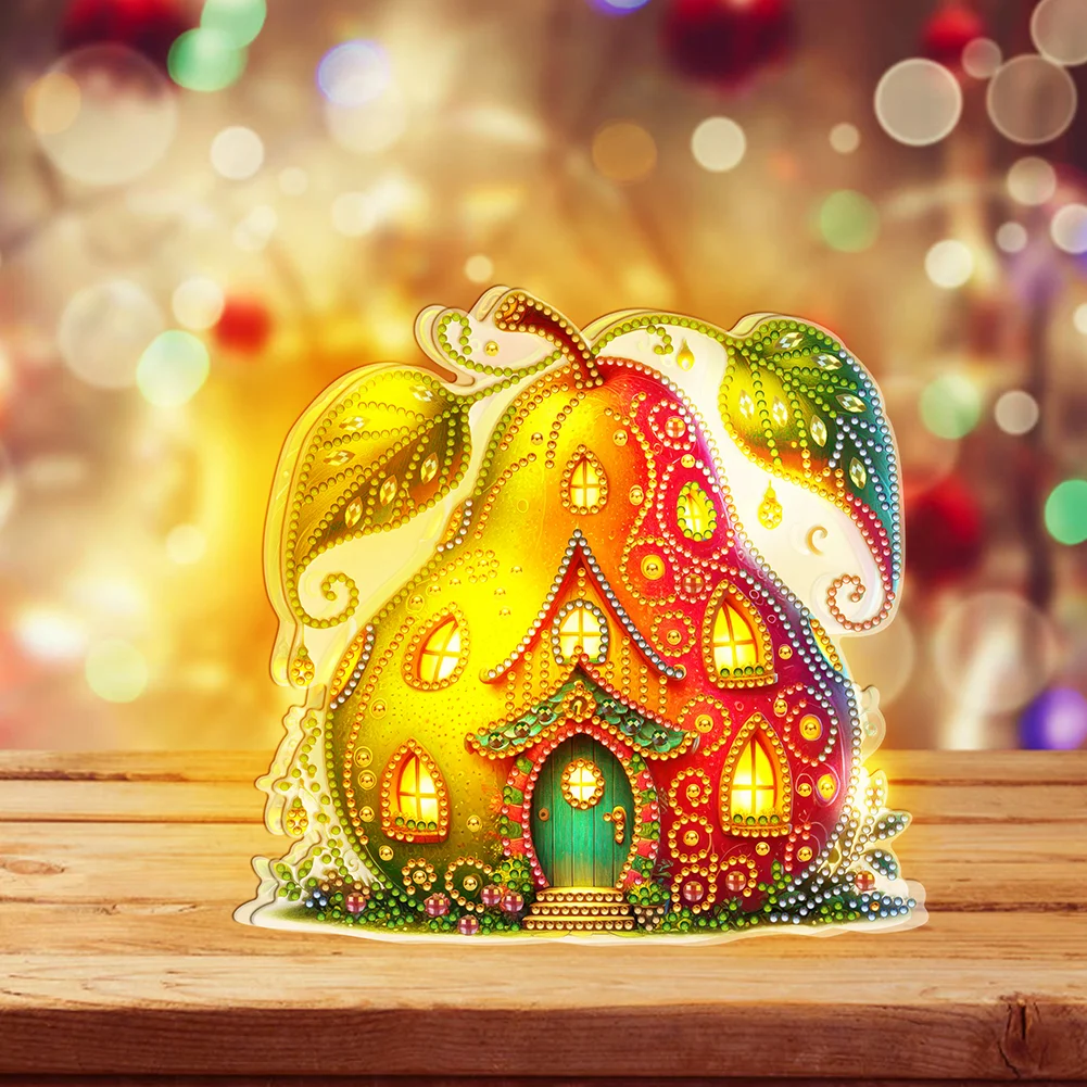 DIY Pear House Double Sided Special Shape Diamond Painting LED Light Ornaments