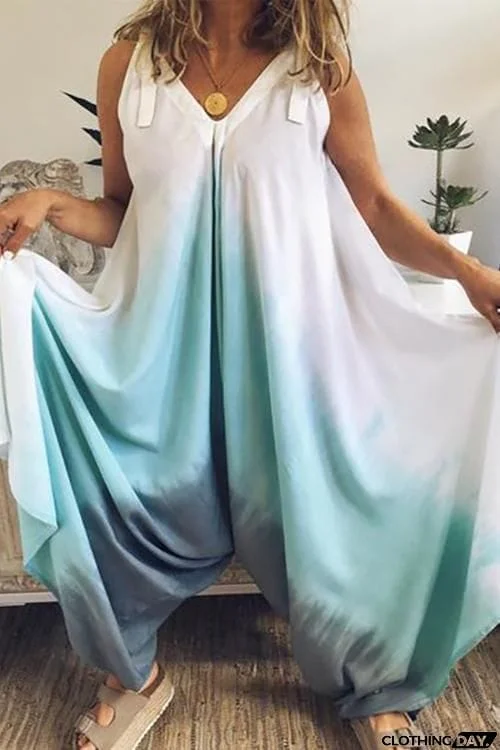 Tie Dye Bow Tie Loose Slip Jumpsuit