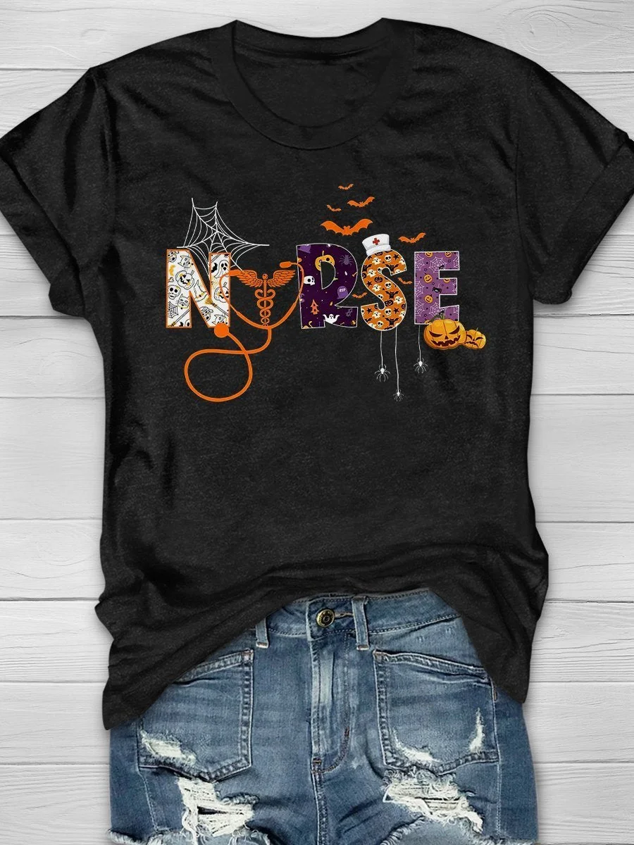 Halloween Nurse Print Short Sleeve T-shirt