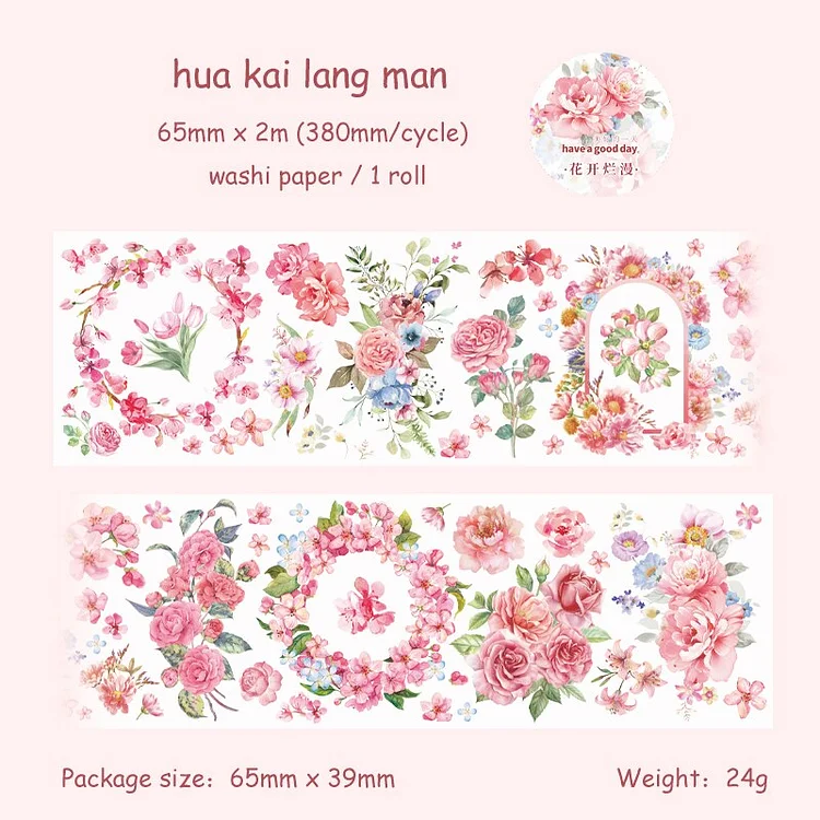 Journalsay 65mm*2m/Roll Aesthetic Floral Special Oil Washi Tape DIY Cute Journal Flower Decoration Masking Tapes