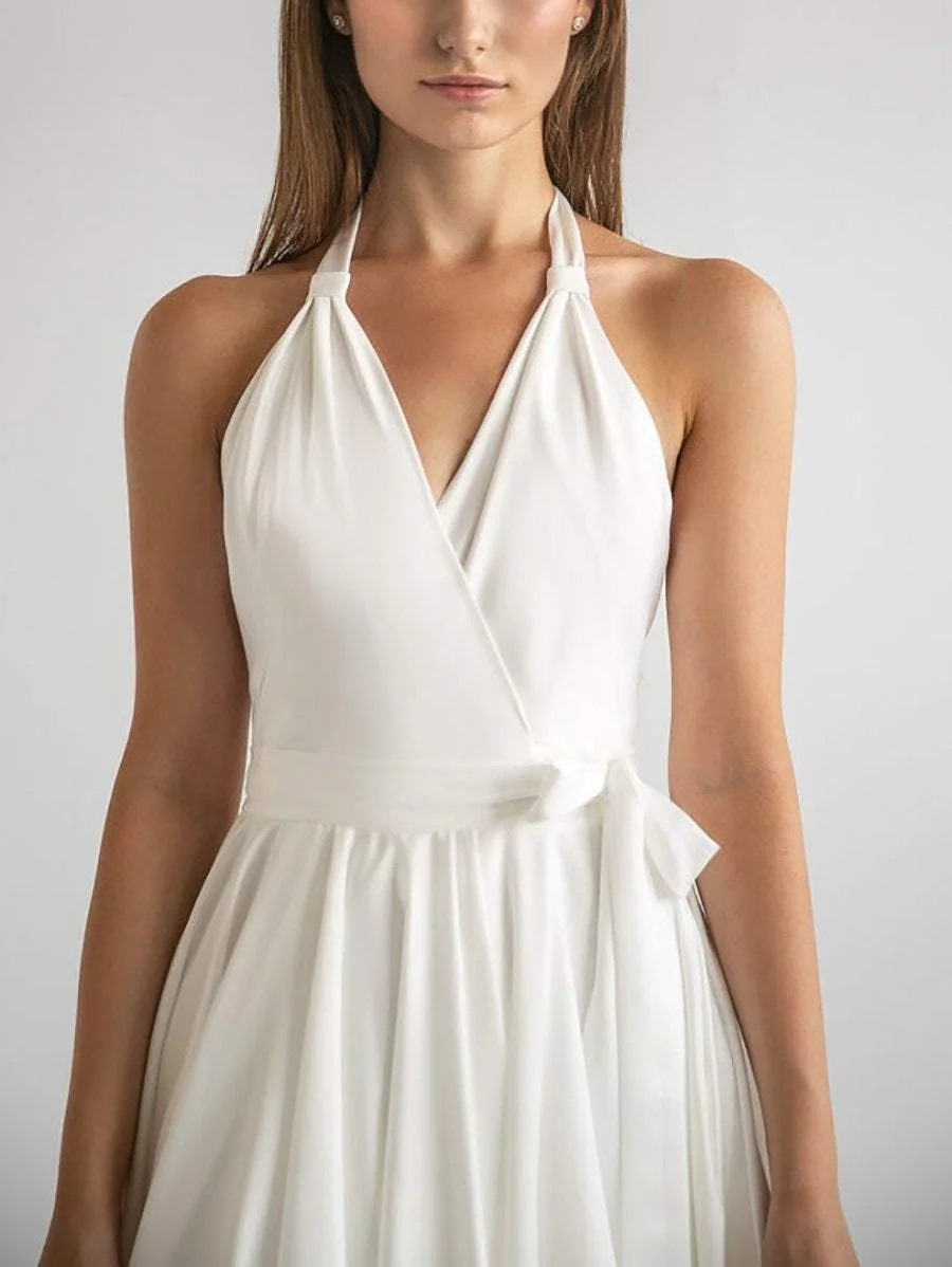 Solid halterneck backless mini dress