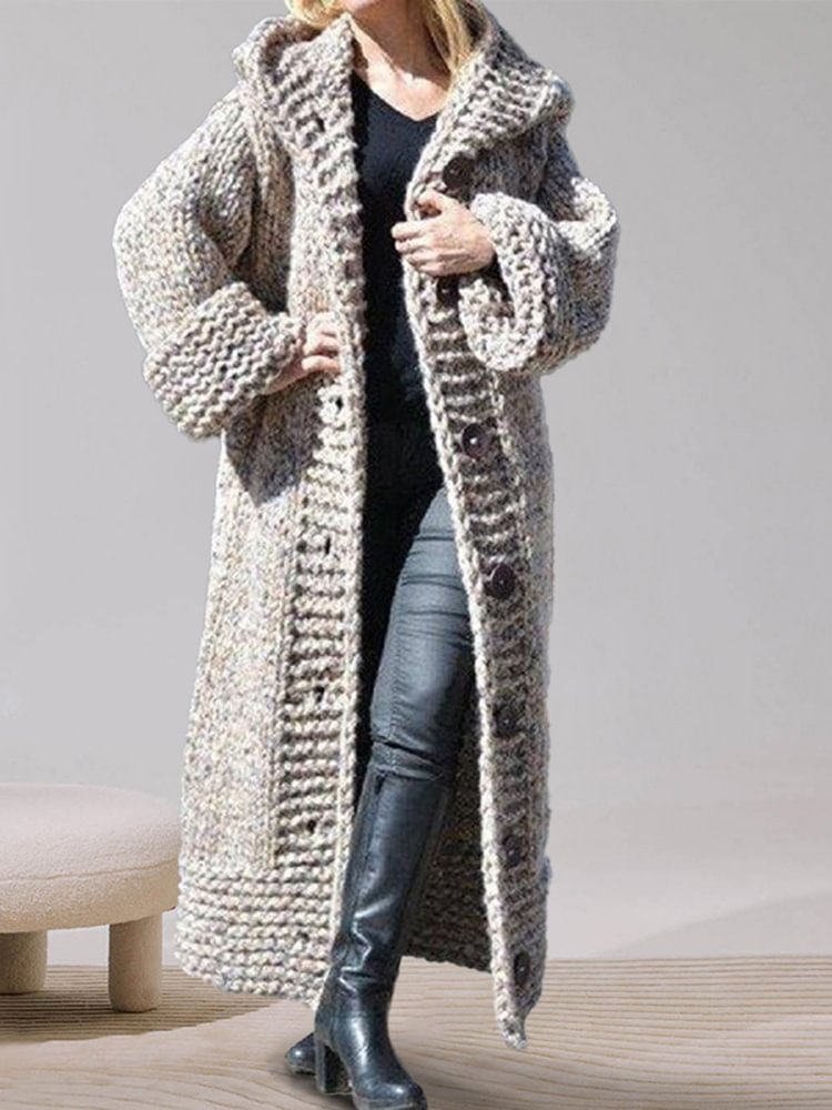 Tiboyz Oversized hooded cardigan long knitted jacket