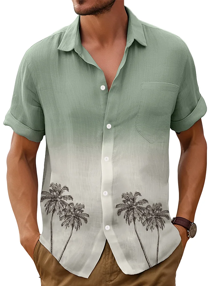 Men's Hawaiian Lapel Gradient Coconut Print Short Sleeve Shirt