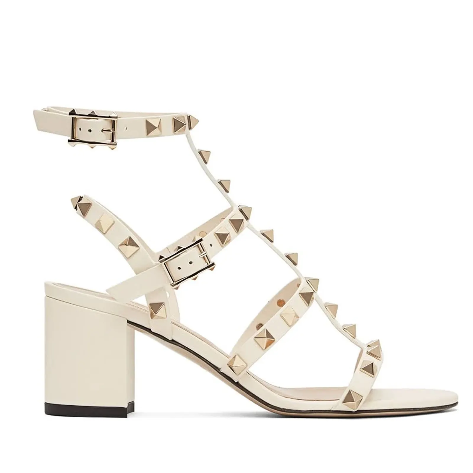 60mm Women's Rivets Block Heels Party Daily Summer White Sandals-vocosishoes