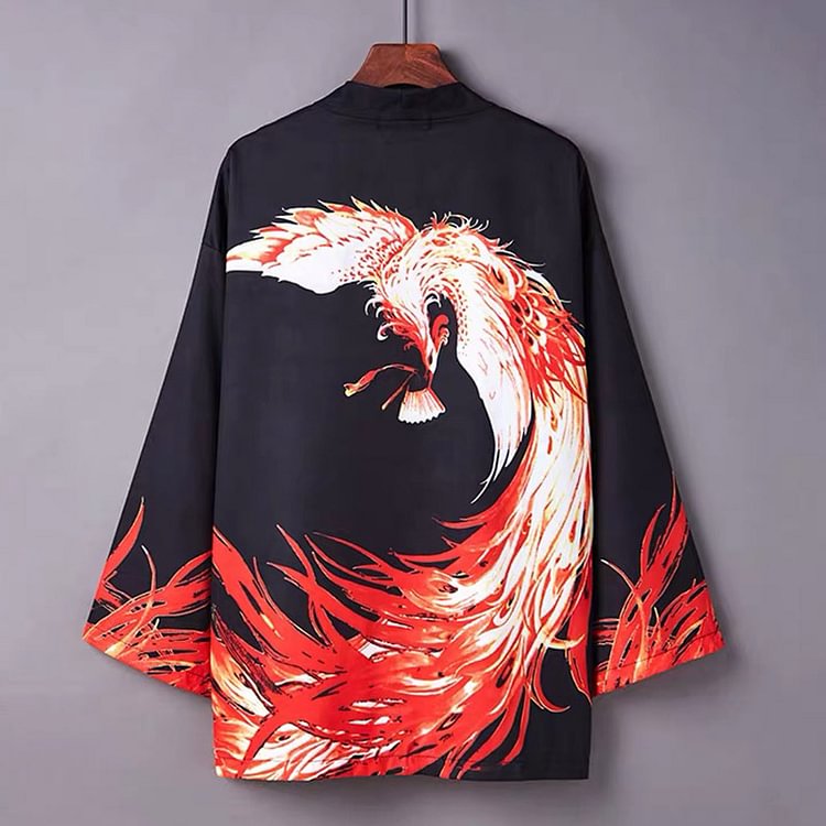 Vintage Phoenix Print Kimono Outerwear Sun Protective - Modakawa modakawa