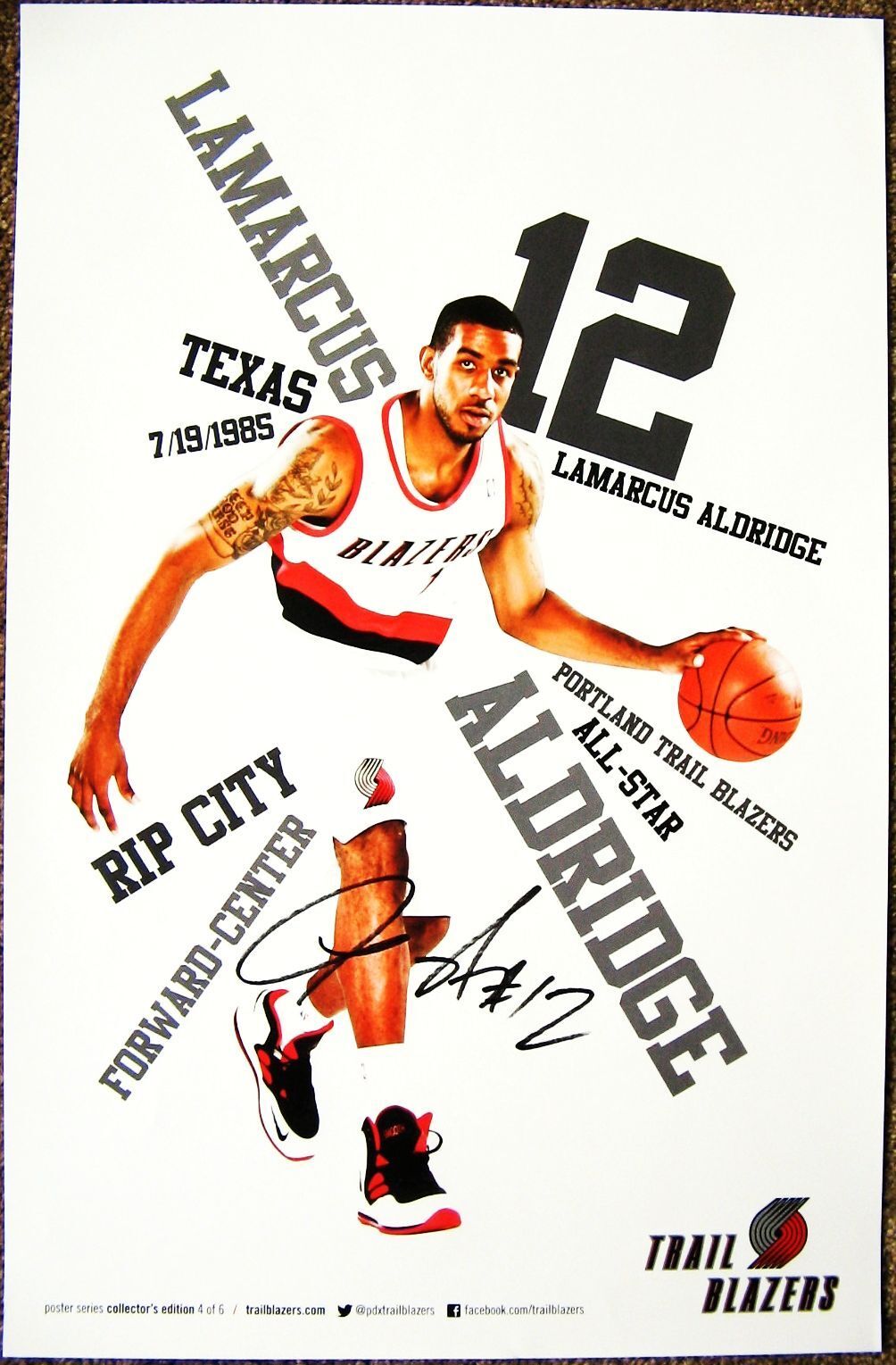 LAMARCUS ALDRIDGE 2012-3 Blazers POSTER Game Handout Portland Trailblazers