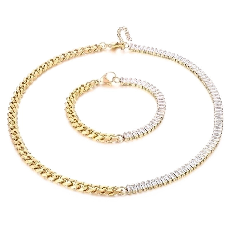 Fashion Geometric Titanium Steel Plating 18k Gold Plated Zircon Bracelets Necklace