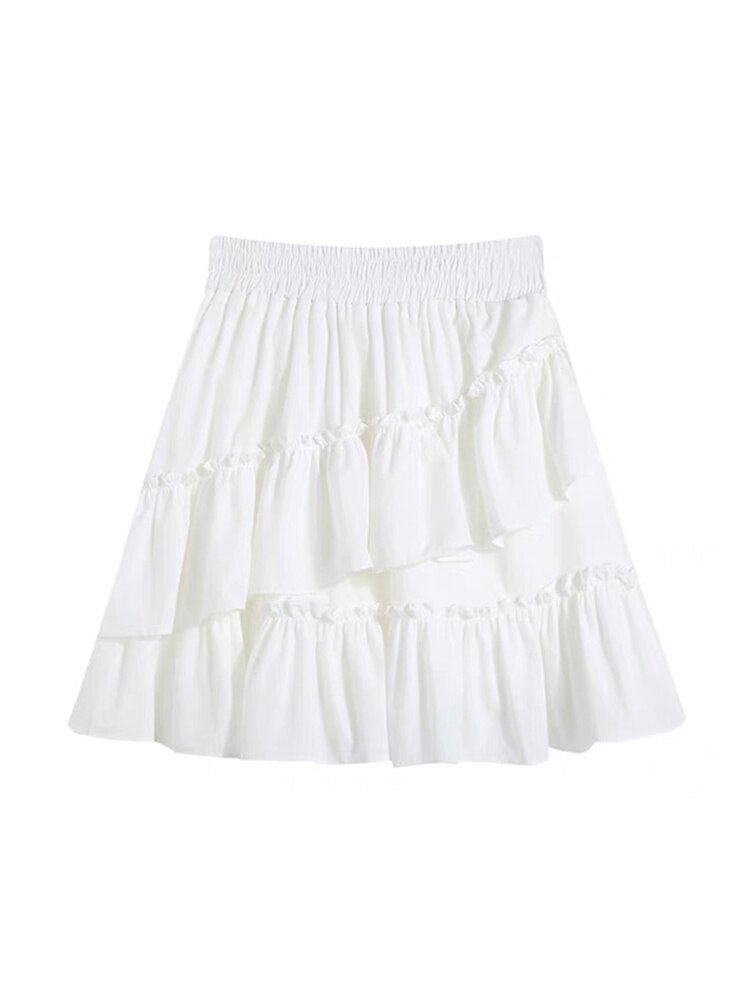 Harajuku Mini Skirts Womens 2022 Summer Elastic High Waist Irregular Pleated Skirts Female White Short Skirt Preppy Style Female