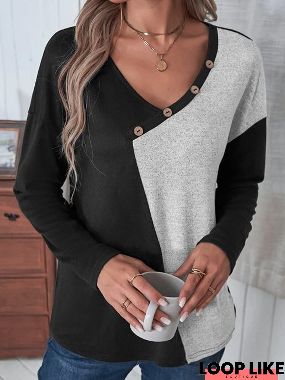 Loose Casual Buckle T-Shirt