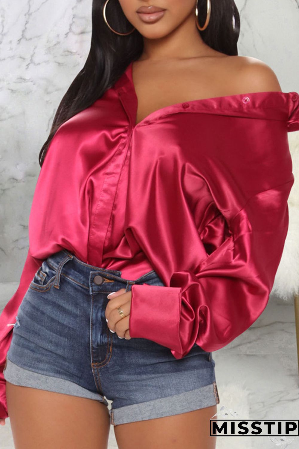 Black Casual Solid Patchwork Buckle Turndown Collar Tops