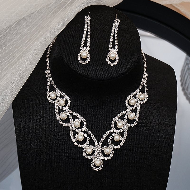 pearl necklace earrings wedding jewelry set