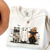 Unisex Retro Comfort Colors Halloween Ghost Cat Printed Short Sleeve T-Shirt