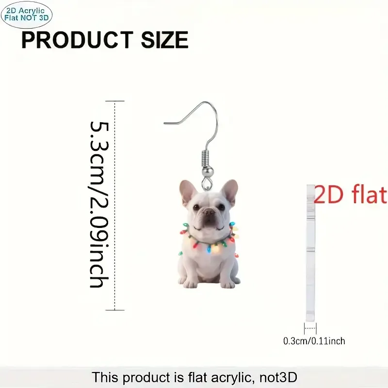 2d flat 2d acrylic material pair of french bulldog earrings with colorful lights elegant party accessory for christmas valentines day and mothers seasonal fashion pendant gift idea 3