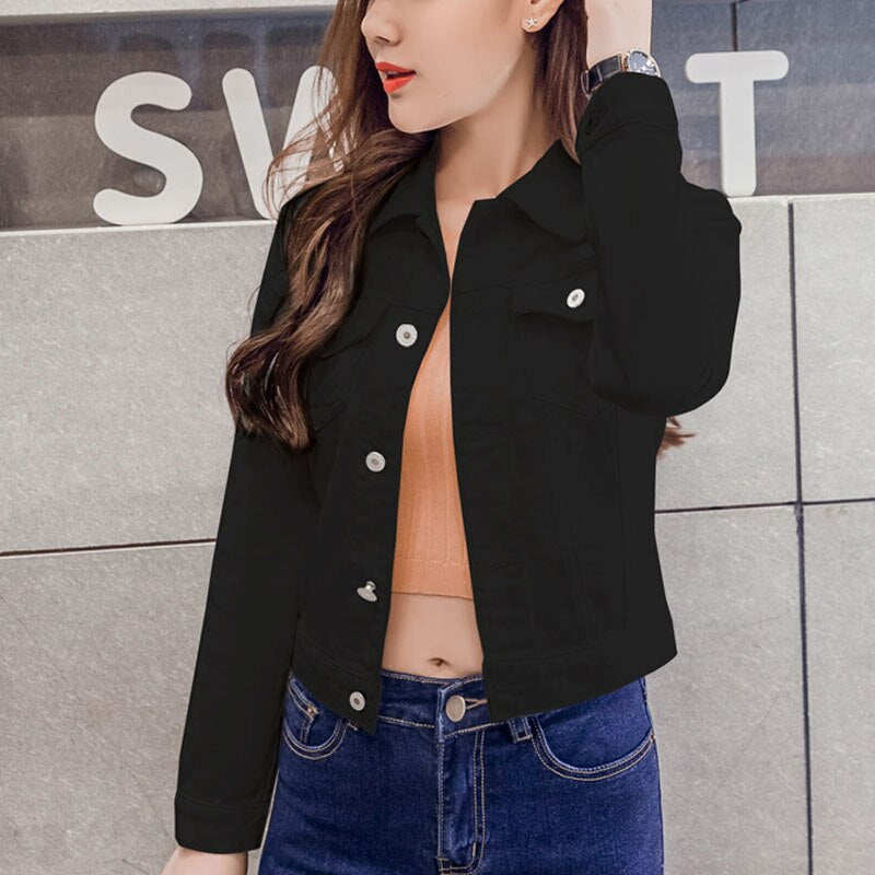 Llyge New Long Sleeve Spring Slim White Jeans Top For Women Solid Denim Jacket Women Short Overcoat Ladies Jackets Tops llyge