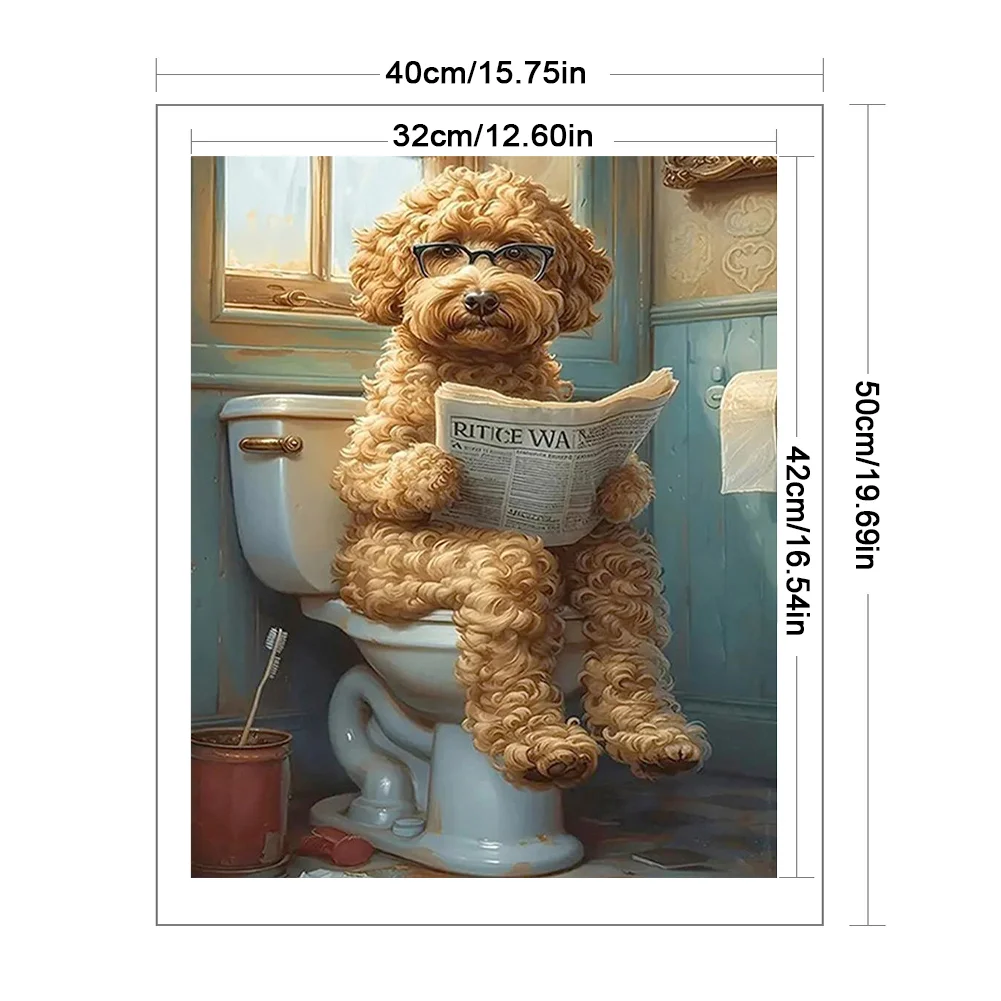 11CT Full Stamped Cross Stitch - Puppy Reading Newspaper In Toilet (40*50cm)
