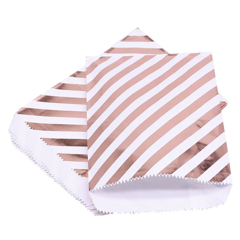 25Pcs Paper Bags Candy Gift Bag Food Packaging Christmas Wedding Favor Baby Shower Rose Gold Birthday Party Decoration Treat Bag