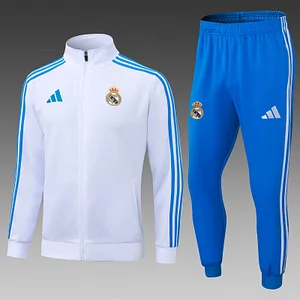 2025/2026 Real Madrid Long Zipped Jacket White Blue Pants Football Shirt 1:1 Thai Quality Set