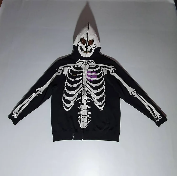 Skeleton Print Streetwear  Men's Oversized Full Zip Up Hoodies Coats at Hiphopee